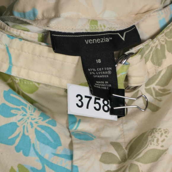 Venezia Yellow Capri Pants Floral Womens Size 18 36 x 19 Stretch Belted Pockets - Picture 8 of 8